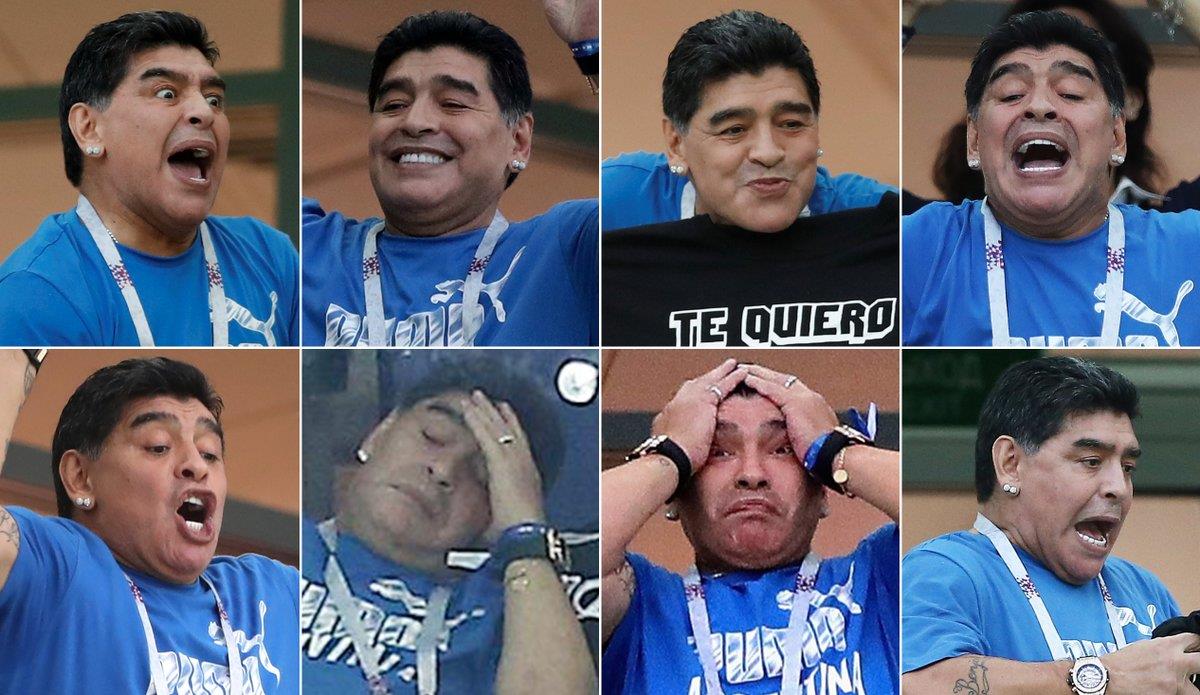 إنفعالات مارادونا بعد فوز الأرجنتين على نيجيريا