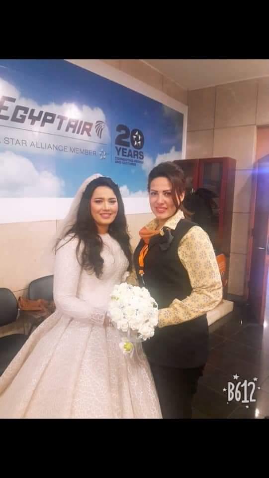 مصرللطيران تحتفي بعروسة ليلة زفافها في مطار القاهرة