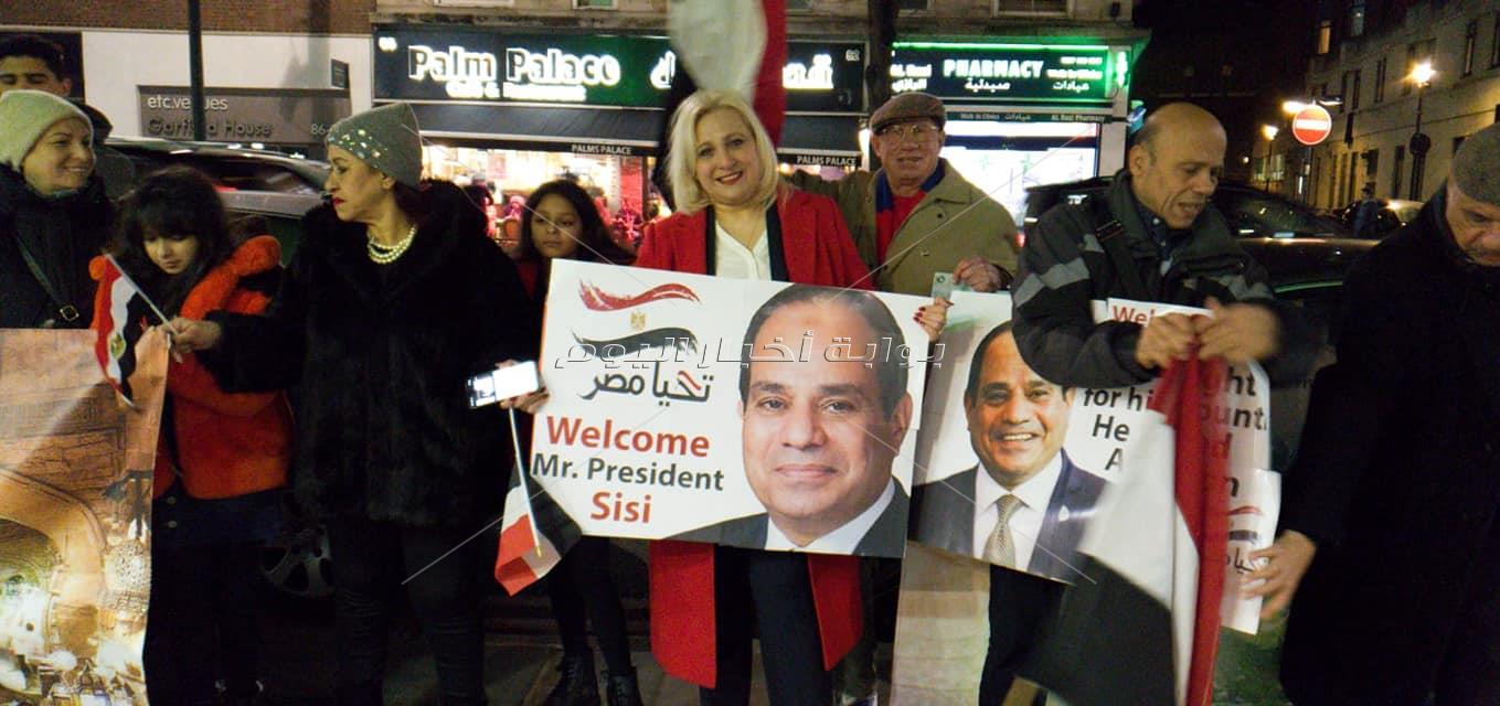 صور|الجالية المصرية في لندن تستقبل الرئيس السيسي