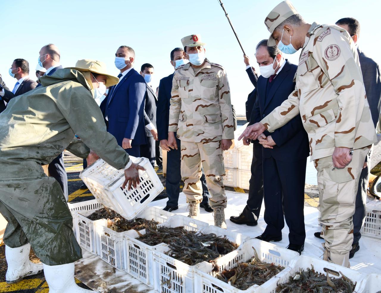 الرئيس السيسي خلال افتتاح مشروع الفيروز للاستزراع السمكي ببورسعيد
