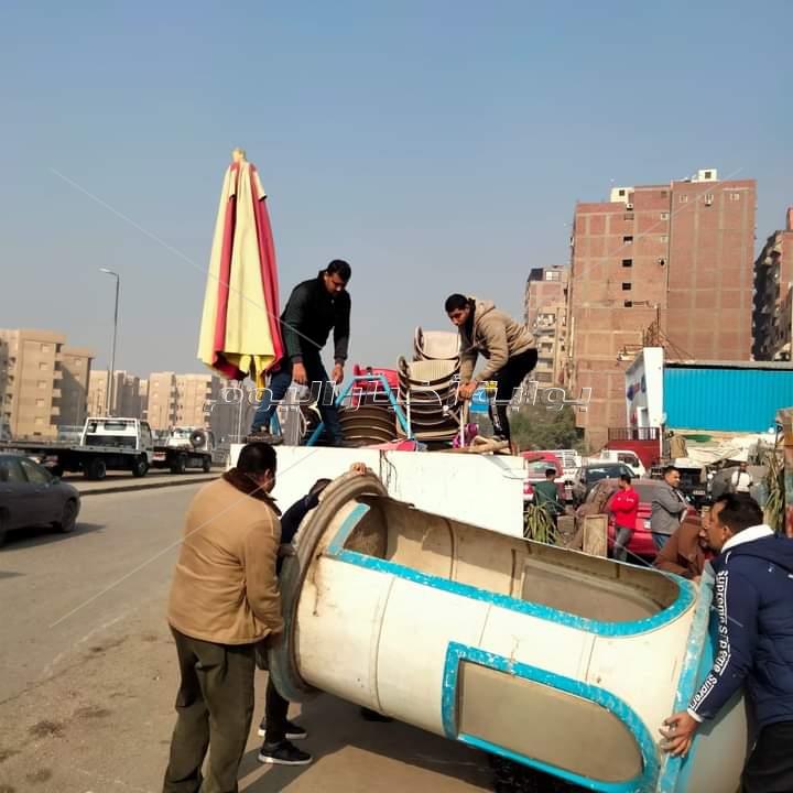 حملة موسعة لإزالة الإشغالات وكلبشة السيارات المخالفة بـ«شمال الجيزة»