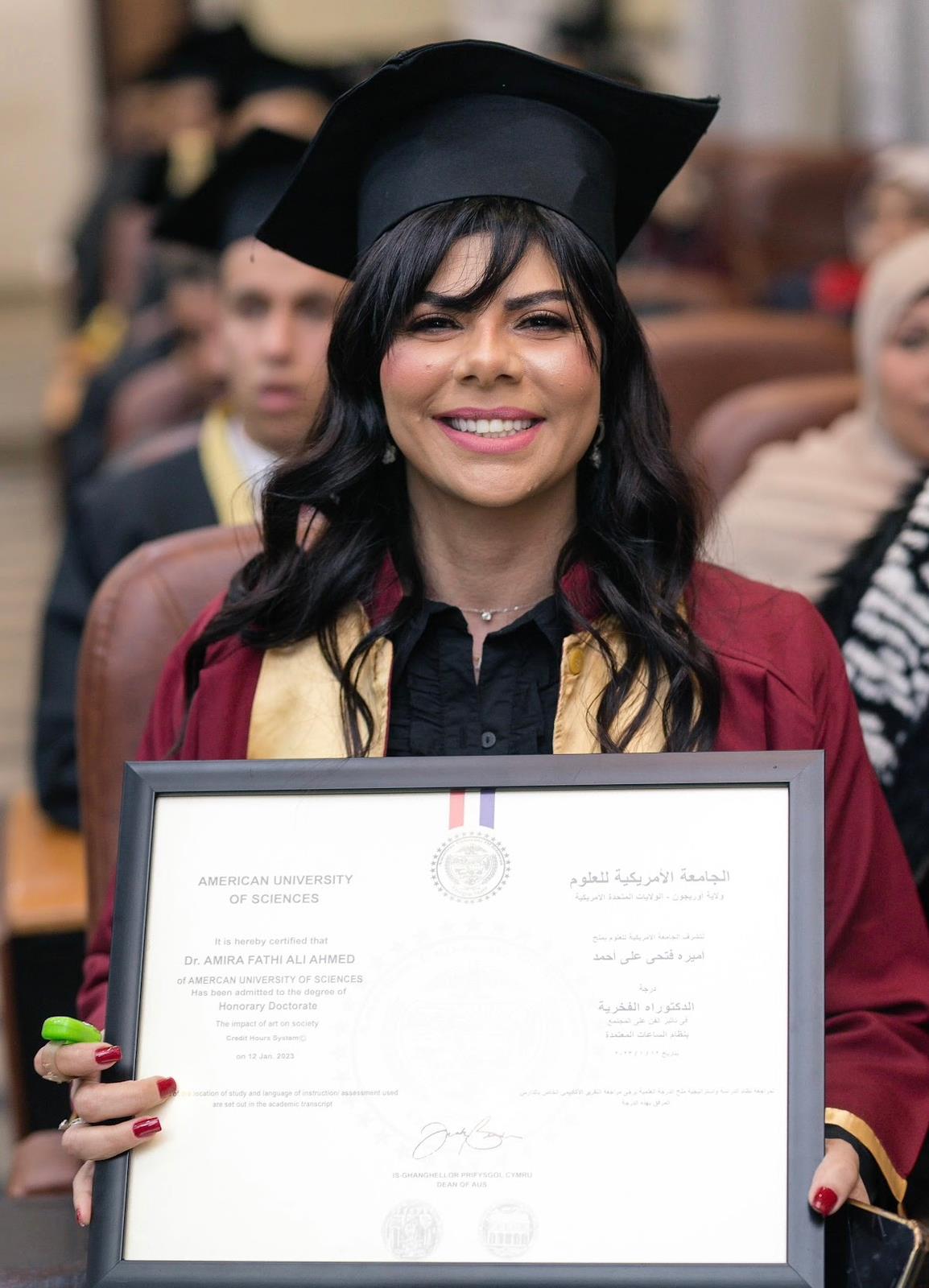 أميرة فتحي تحصل علي الدكتوراه الفخرية في تأثير الفن على المجتمع والفرد