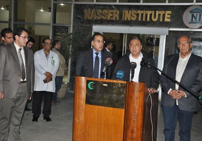 جانب من المؤتمر الصحفي بمستشفى معهد ناصر