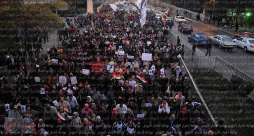 مسيرة حزب الجبهة تلتحم بمسيرات مسجد النور في طريق الاتحادية