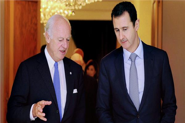 بشار الأسد وستيفان دي ميستورا