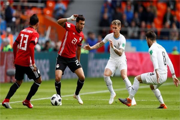 صورة من رويترز للشوط الأول من مباراة مصر وأوروجواي
