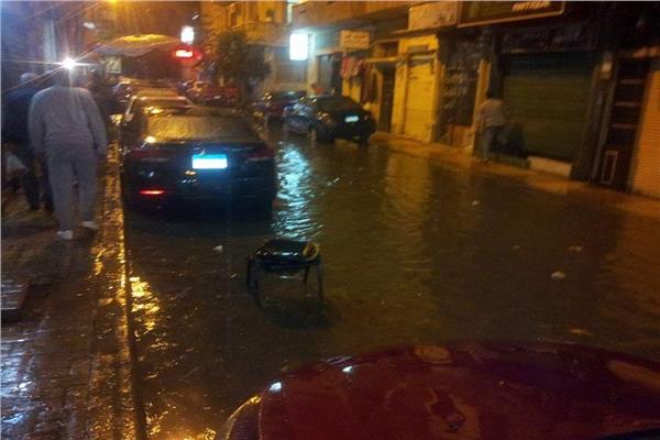 تراكم مياه الأمطار بمنطقة الإبراهيمية بالإسكندرية