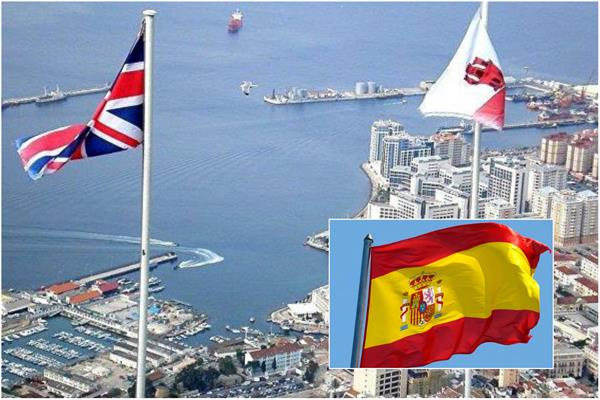 أعلام جبل طارق وإسبانيا وبريطانيا