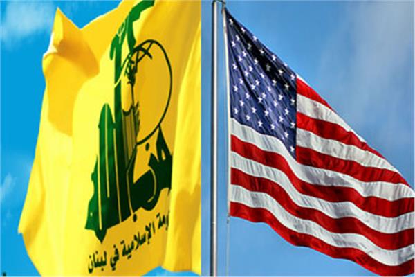 علم أمريكا وشعار حزب الله