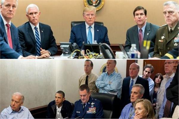ترامب و أورباما خلال عمليتي استهداف البغدادي وبن لادن