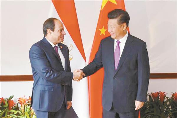الرئيس السيسي يصافح نظيره الصيني في منتدى الصين إفريقيا