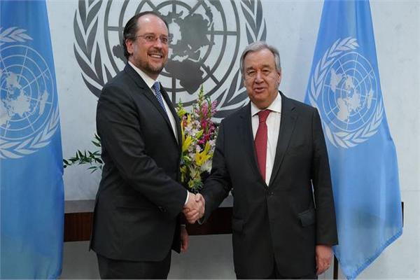 لقاء الكسندر شالينبرج وزير خارجية النمسا مع أنطونيو جوتيريش الأمين العام للأمم المتحدة