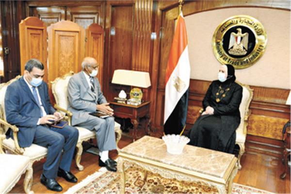  وزيرة الصناعة خلال جلسة المباحثات مع السفير السودانى بالقاهرة