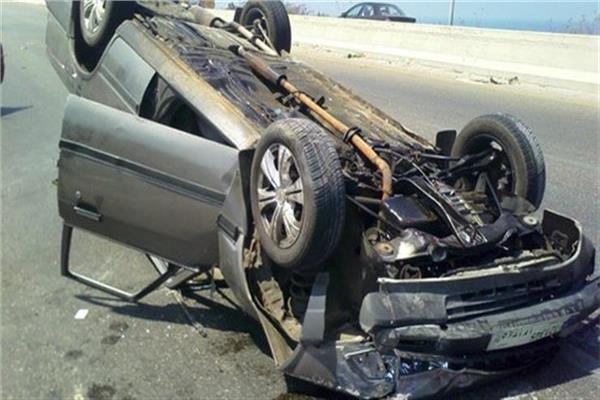 انقلاب سيارة في حادث مروع على طريق شبرا بنها الحر بالقليوبية