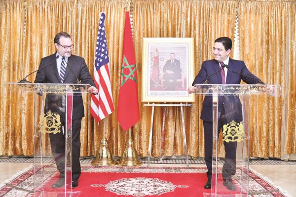 المؤتمر الصحفى الذى ضم المسئول الأمريكى مع وزير الخارجية المغربى 