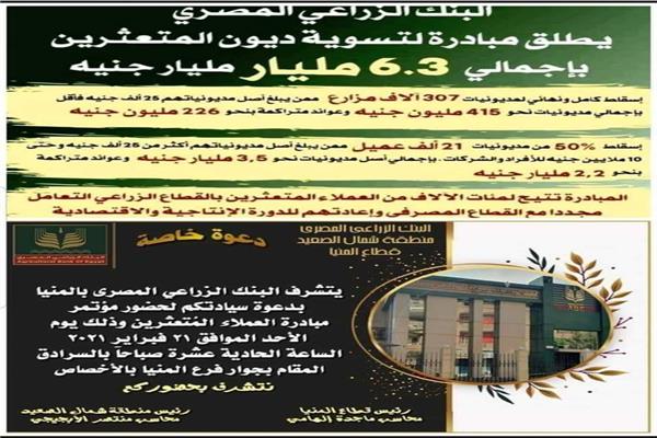 انطلاق مؤتمر ضمن مبادرة البنك الزراعي المصري لتسوية ديون المتعثرين بالمنيا