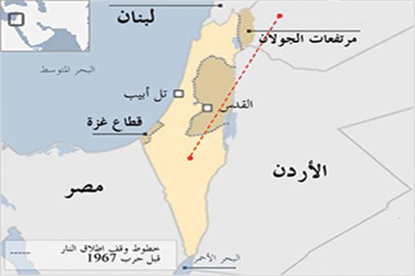 خريطة توضح المسافة بين موقع اطلاق الصاروخ ومكان سقوطه