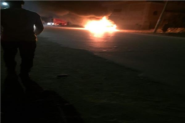 حريق سيارة بطريق طنطا السنطة