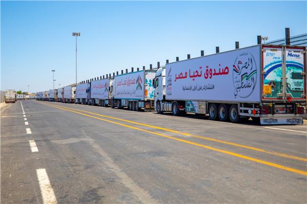 قافلة صندوق تحيا مصر  تصل ميناء رفح لتوصيل المساعدات لقطاع غزة