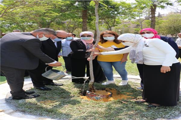 محافظ القاهرة وشباب البرنامج الرئاسي يغرسان شجرة بحديقة الطفل