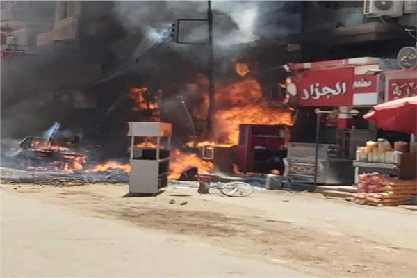 المعمل الجنائي يعاين موقع حريق داخل محل ومطعم بمدينة أبو قرقاص 