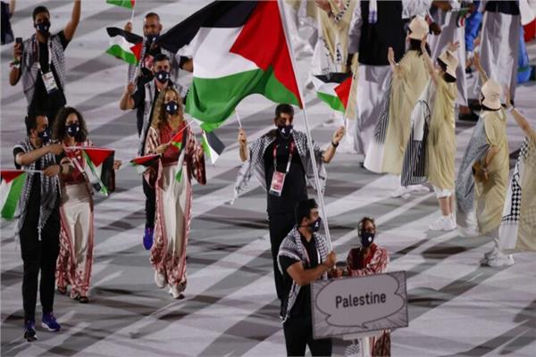 صورة من حفل الافتتاح لبعثة فلسطين في طابور العرض