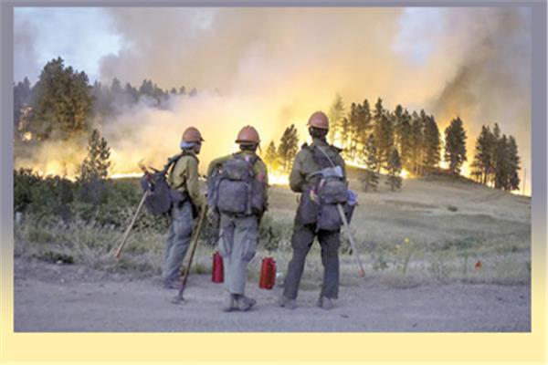 رجال إطفاء فى ولاية مونتانا الأمريكية ينظرون إلى جانب 
