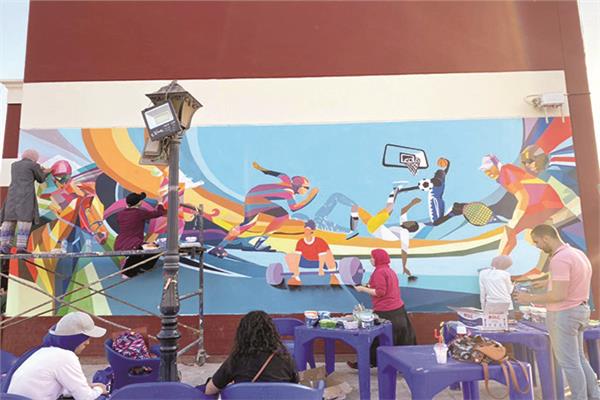 جداريات فى مختلف الأندية والمراكز  الشبابية نفذها طلبة كلية التربية الفنية بجامعة حلوان