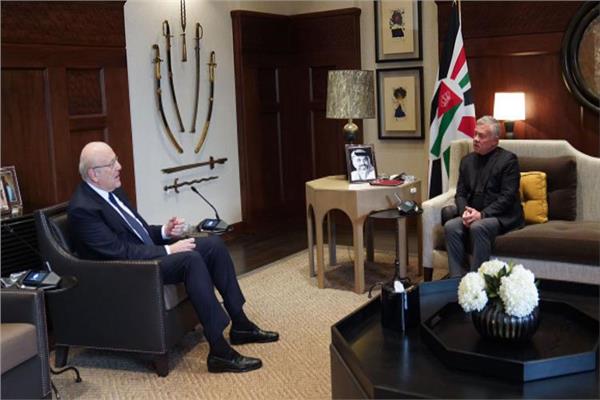 لقاء الملك عبدالله مع رئيس الوزراء اللبناني نجيب ميقاتي