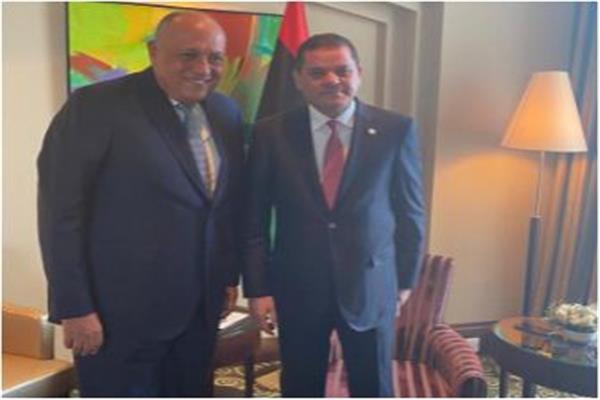 وزير الخارجية سامح شكري ورئيس حكومة الوحدة الوطنية الليبية عبد الحميد الدبيبة