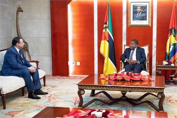 رئيس جمهورية موزمبيق فيليب نيوسى و السفير حاتم الألفي 