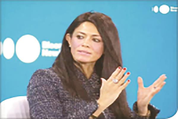  د. رانيا المشاط أثناء مشاركتها فى منتدى بلومبرج للاقتصاديات الجديدة