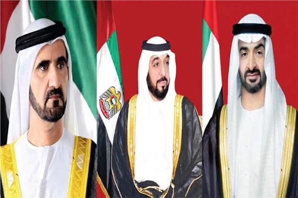 الرئيس الإماراتي خليفة بن زايد وحاكم دبي محمد بن راشد وولي عهد أبوظبي محمد بن زايد