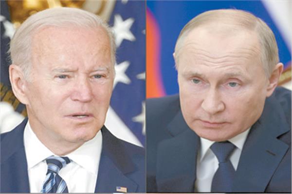 الرئيس الروسي فلاديمير بوتين ونظيره الأمريكي جو بايدن   «صورة من أ ف ب»