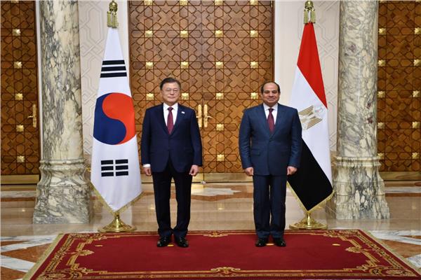 الرئيس السيسي خلال استقباله نظيره الكوري الجنوبي