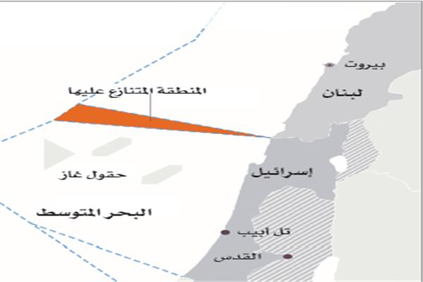 خريطة توضح الحدود البحرية المتنازع عليها بين إسرائيل ولبنان