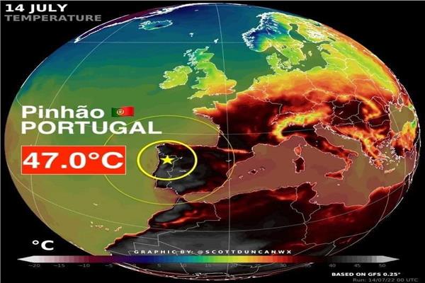 البرتغال تسجل اعلى درجة حرارة وصلت " 47.0