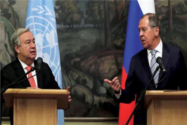 وزير الخارجية الروسي سيرجي لافروف، والأمين العام للأمم المتحدة أنطونيو جوتيريش