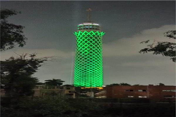 انارة برج القاهرة  بالاخضر احتفالا باليوم العالمي للصحة النفسية