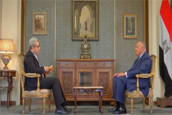 وزير الخارجية سامح شكري خلال حواره مع سكاي نيوز عربية