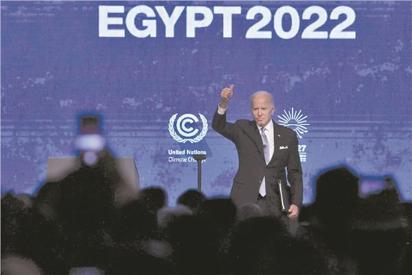 الرئيس الأمريكى جو بايدن خلال كلمته فى مؤتمر المناخ بشرم الشيخ 