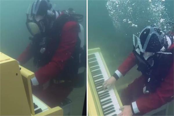 مدوّن يعزف تحت الماء لإبهار جمهوره