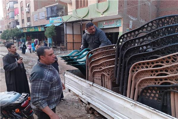 رفع تعديات المحال والمقاهي بمركز ومدينة أوسيم