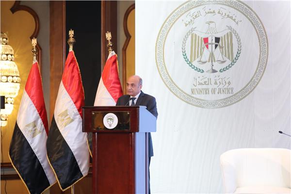 المستشار عمر مروان وزير العدل خلال مؤتمر حماية الملكية الفكرية 