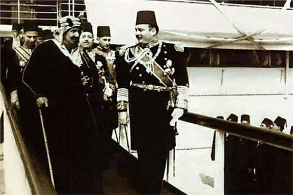 الملك فاروق الأول والملك عبد العزيز آل سعود في ميناء بورتوفيق 1946
