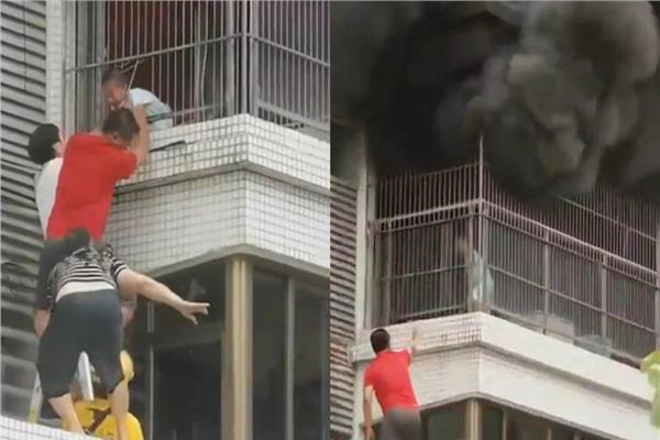 إنقاذ طفل صيني حاصرته النيران من كل جانب