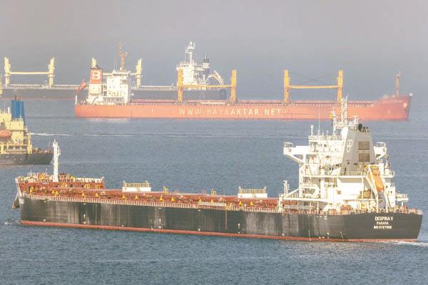 سفن تحمل الحبوب الأوكرانية فى البحر الأسود قرب إسطنبول