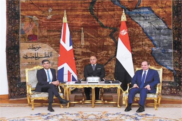جلسة الرئيس السيسي برئيس الوزراء البريطاني ريشى سوناك لمناقشة أوضاع غزة