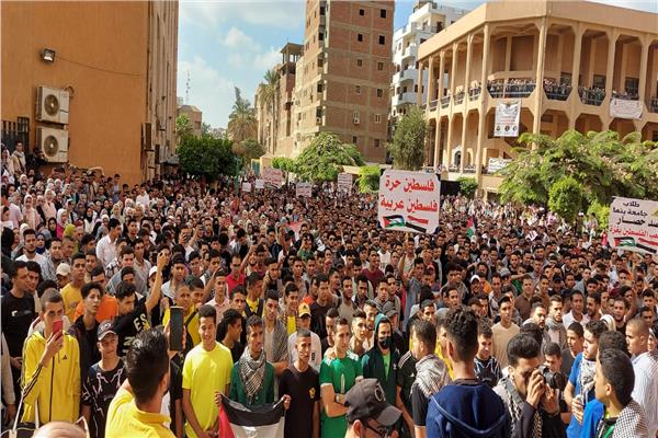 جامعة بنها تنظم وقفة تضامنية كبرى لدعم الدولة المصرية والشعب الفلسطيني.. صور