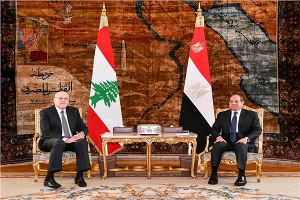 الرئيس السيسي خلال استقباله رئيس الحكومة اللبنانية